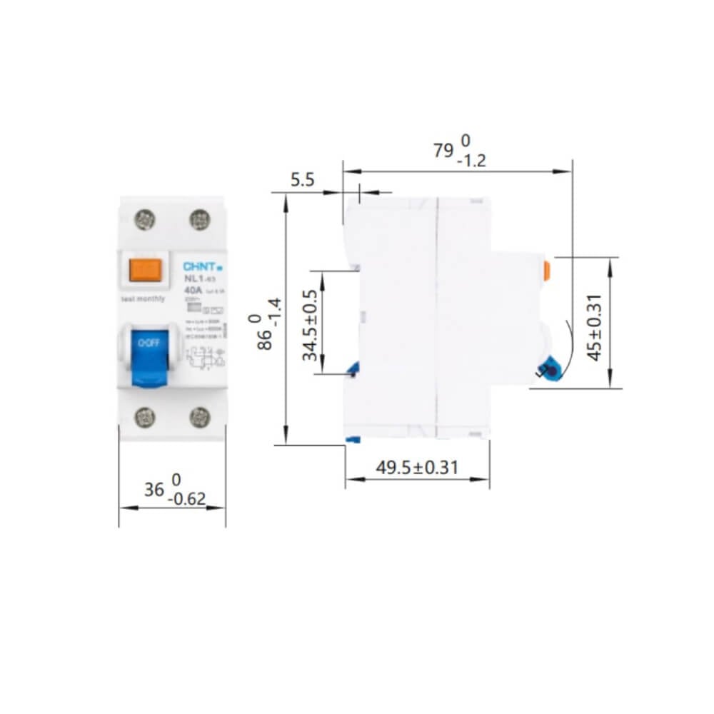 เบรคเกอร์กันดูด 25 แอมป์ 2 โพล 30MA 10KA CHINT RCCB NL1-63 2P TYPE AC_6